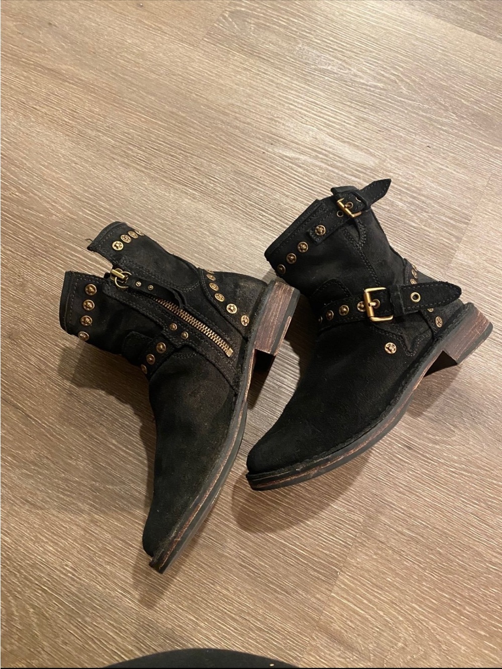 Ugg size  5.5 Black Suede Studded Buckle Ankle Boots - Women